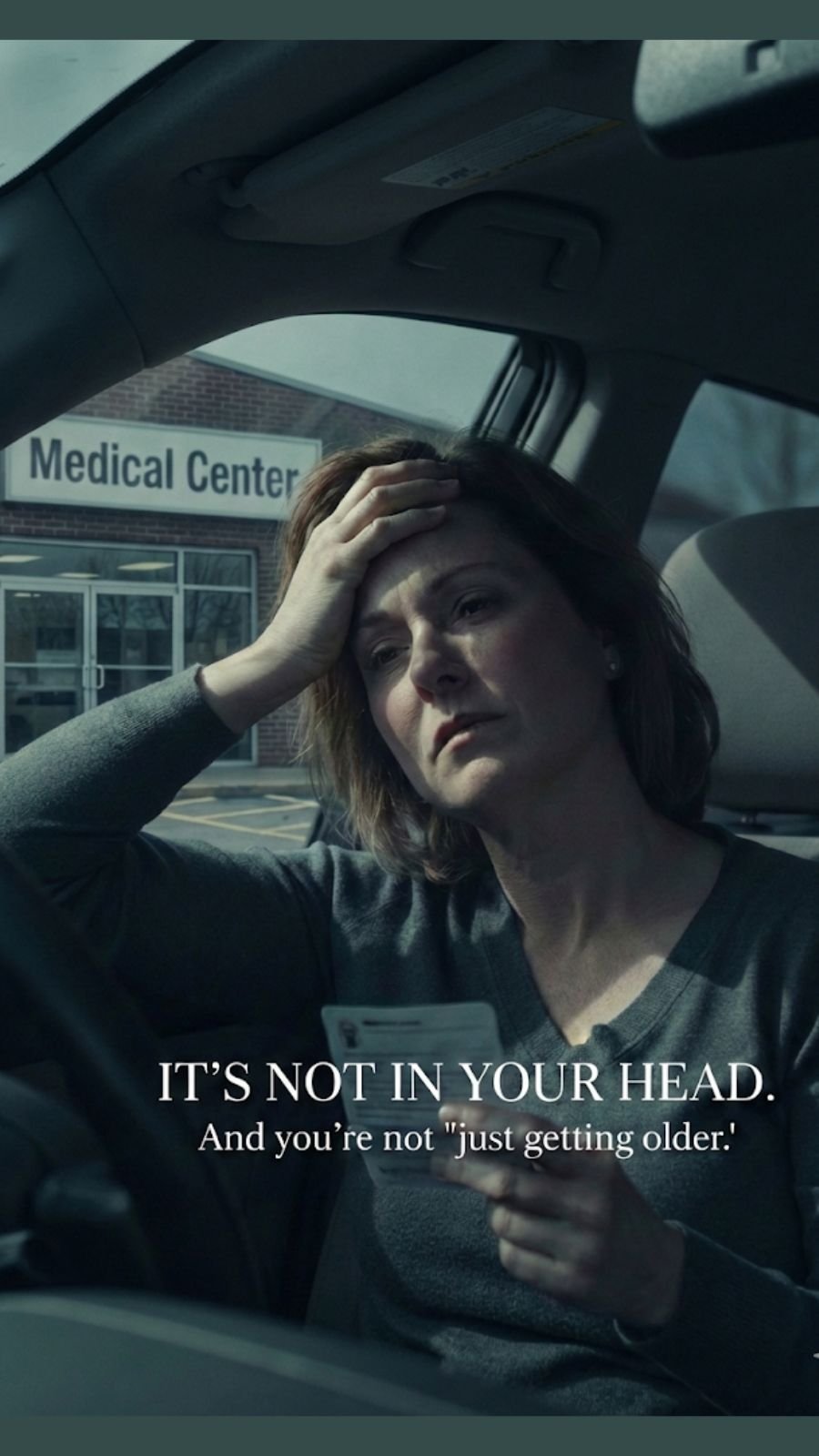 Woman experiencing health frustration outside medical center